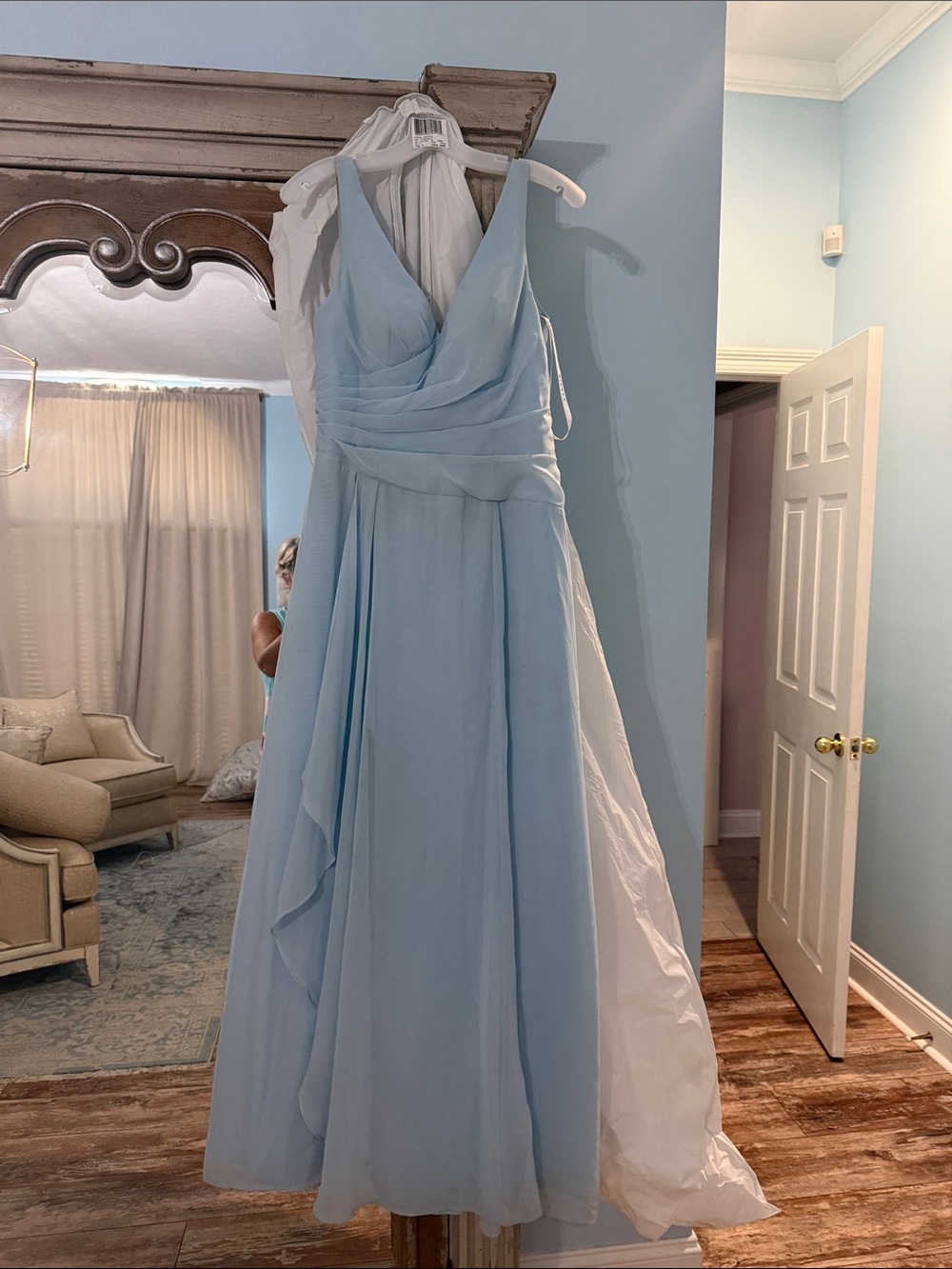 Azazie Light Blue Chiffon V-Neck Maxi Dress